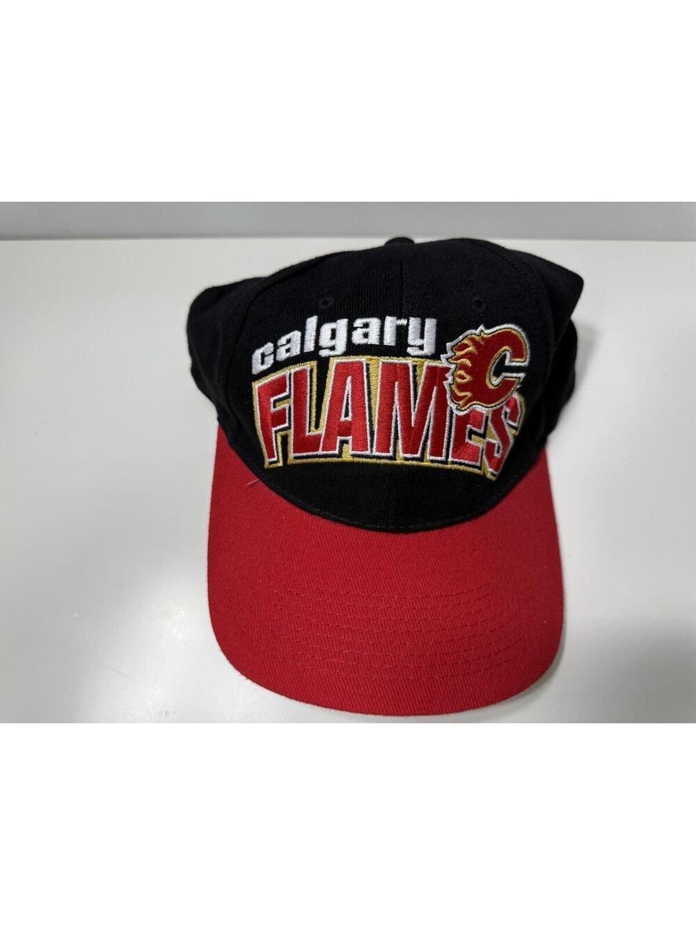 Vintage 90s Calgary Flames Hat Starter NHL Hockey Cotton Big Logo Script